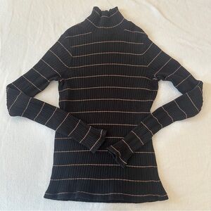 Vince Sweater Mock Turtleneck Black Stripe Ribbed Size Large